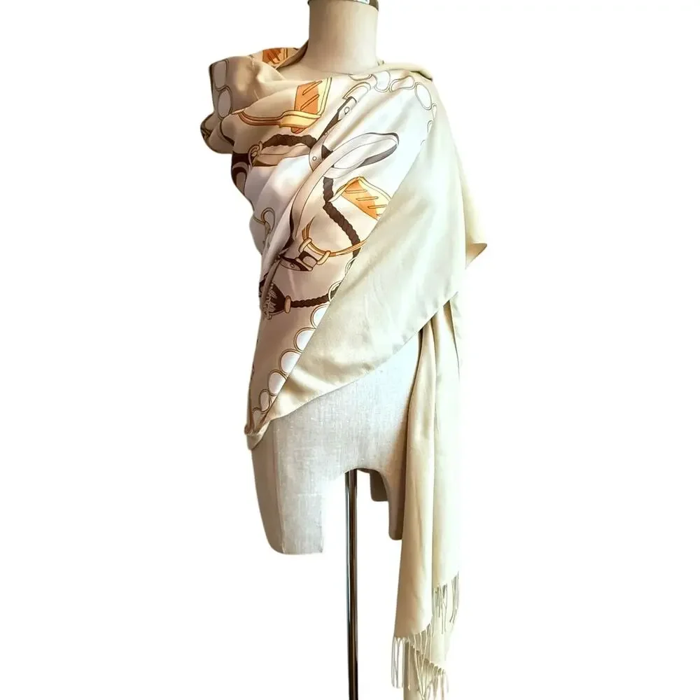 Stephan Italy Cashmere Silk Scarf Shawl 32x75 Equestrian Print